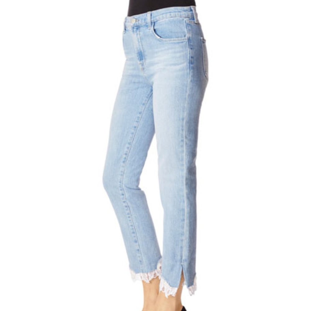 J Brand Ruby High-Rise Cropped Lace Trim Jeans